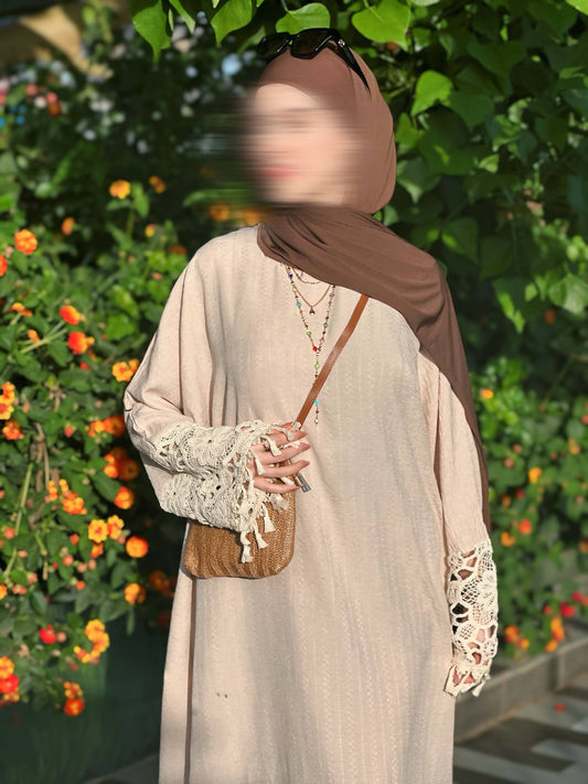 Robe Kimono Broderie - Beige